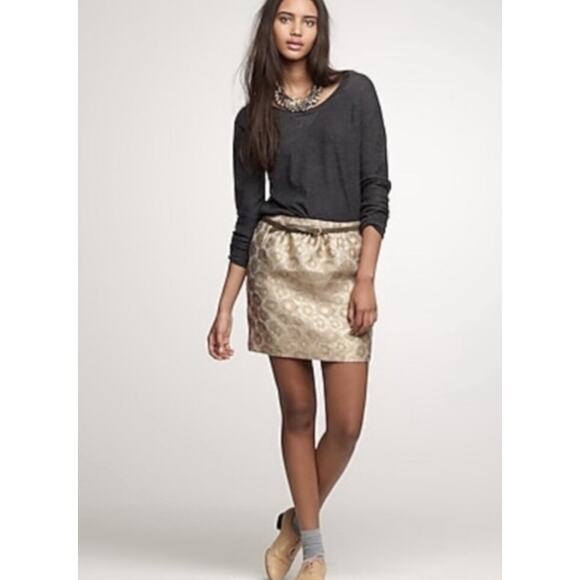 J.Crew Skirt Womens 0 Gold Metallic Jacquard Mini Silk Blend - Picture 1 of 9